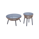 Two outdoor coffe tables with weaving and glass top