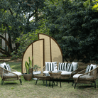 Outdoor center table with weaving and glass top