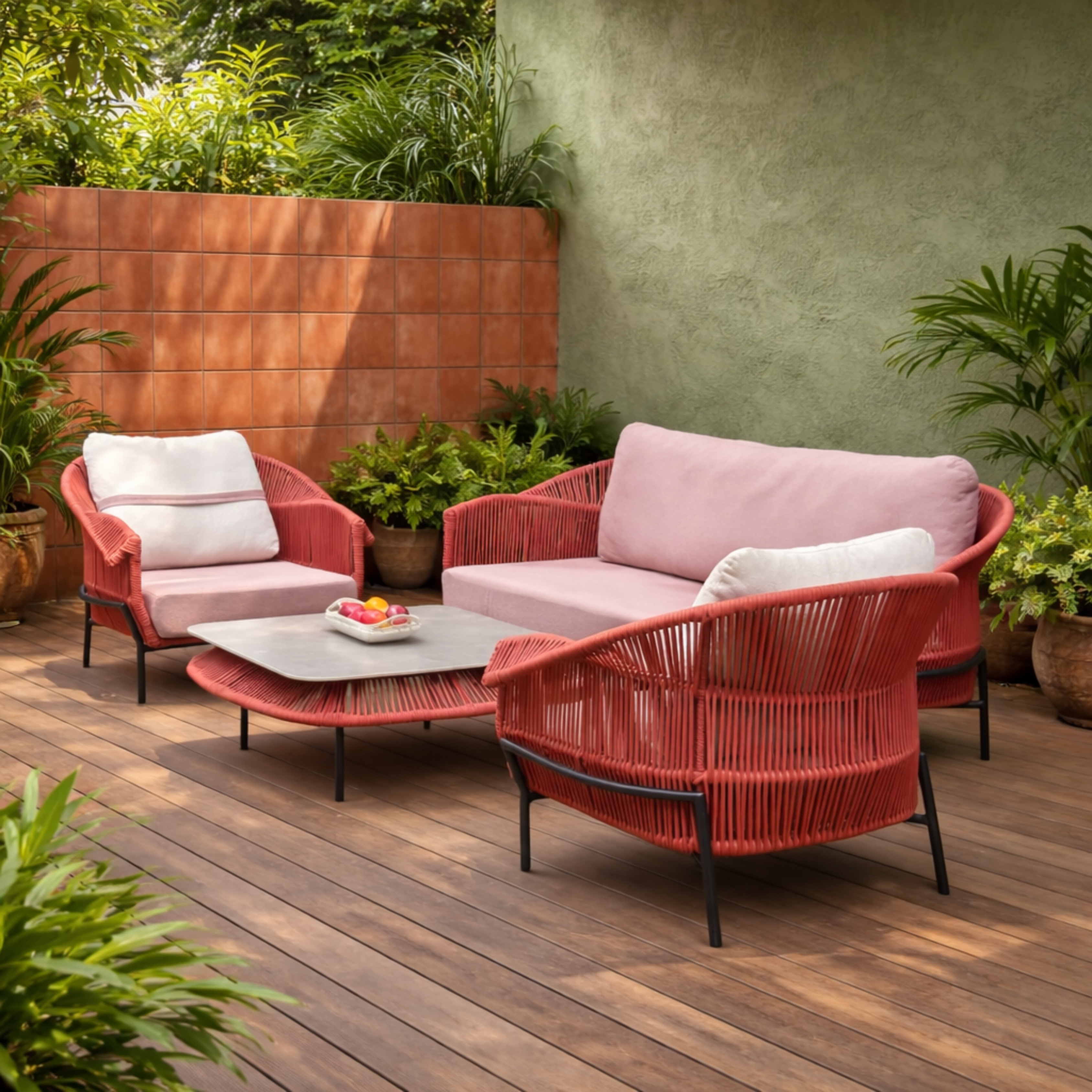 Outdoor sofa set with nylon weaving.